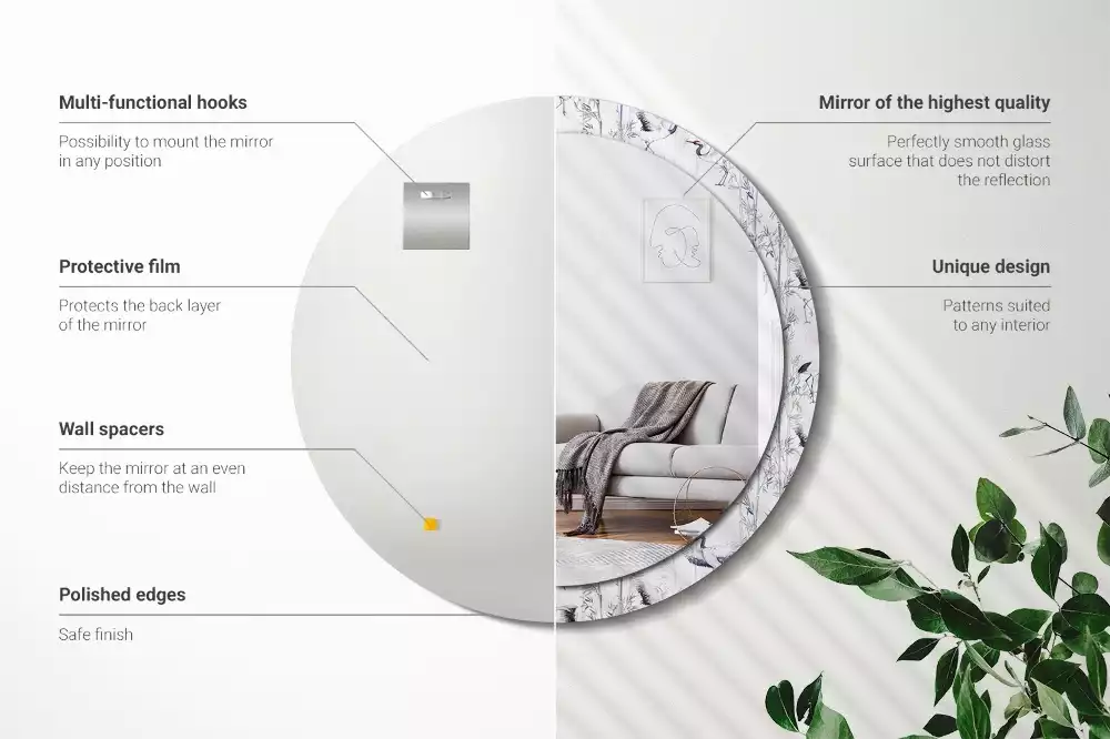 Kulaté dekorační zrcadlo Jeřáb ptáci