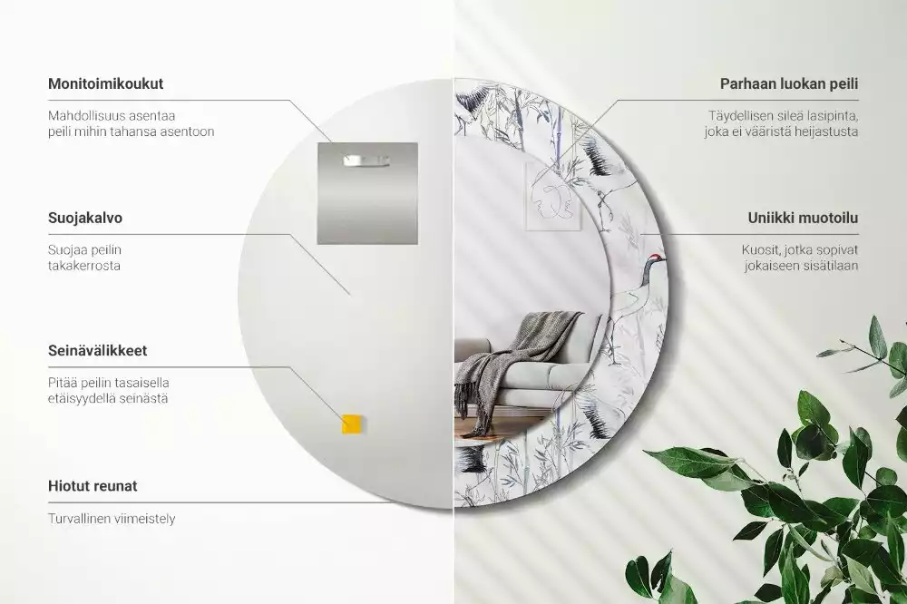 Kulaté dekorační zrcadlo Jeřáb ptáci