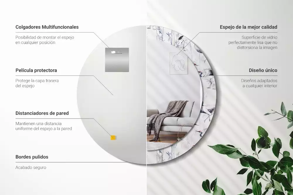 Kulaté dekorační zrcadlo Jeřáb ptáci