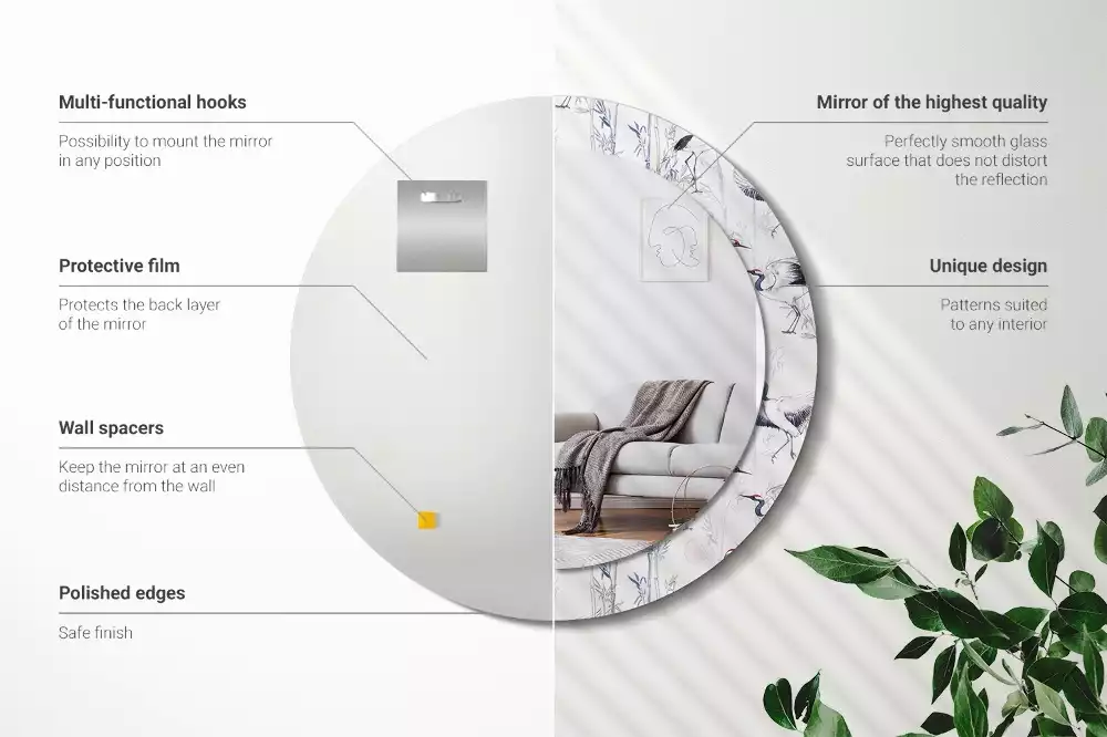 Kulaté dekorační zrcadlo Jeřáb ptáci