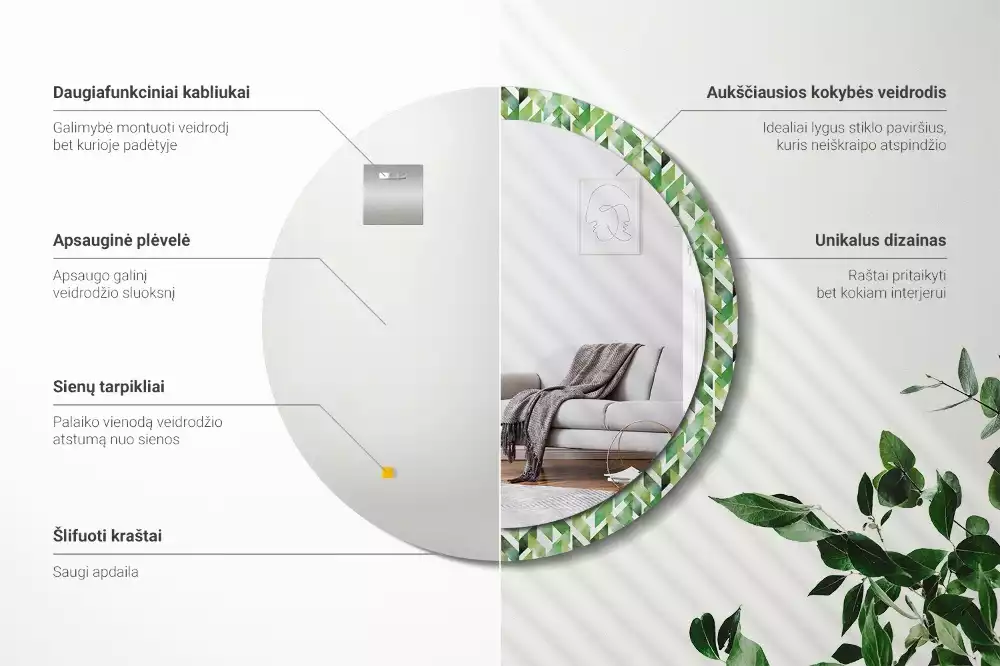 Kulaté dekorační zrcadlo Rybí kost