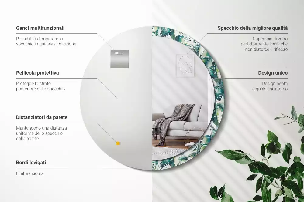 Kulaté dekorační zrcadlo Listy