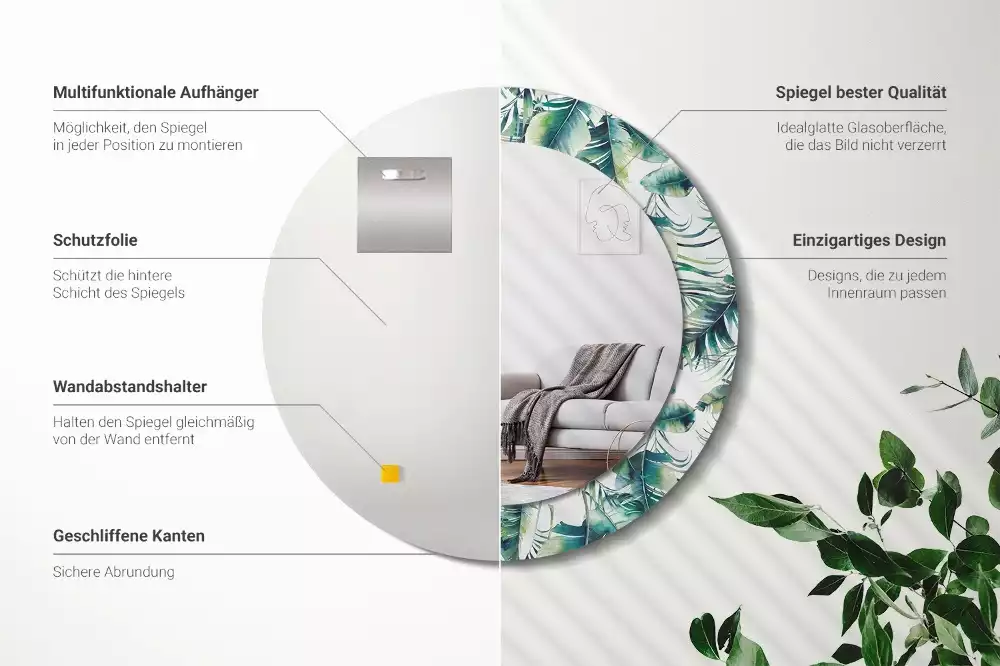 Kulaté dekorační zrcadlo Listy