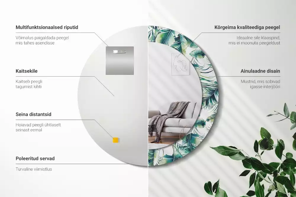 Kulaté dekorační zrcadlo Listy