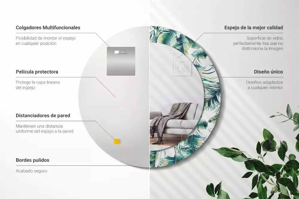 Kulaté dekorační zrcadlo Listy