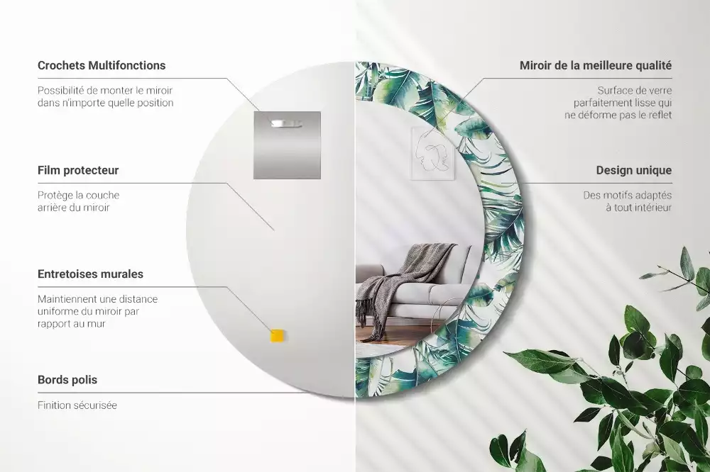 Kulaté dekorační zrcadlo Listy