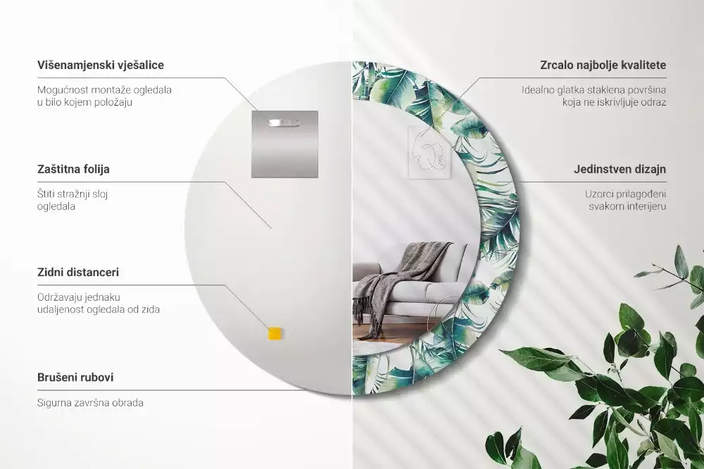 Kulaté dekorační zrcadlo Listy