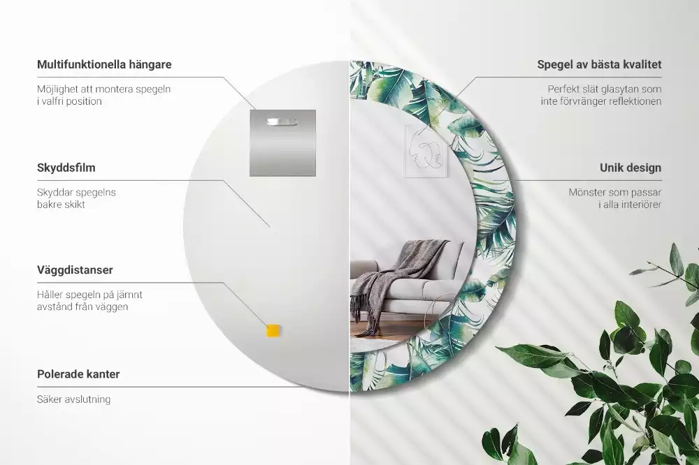 Kulaté dekorační zrcadlo Listy