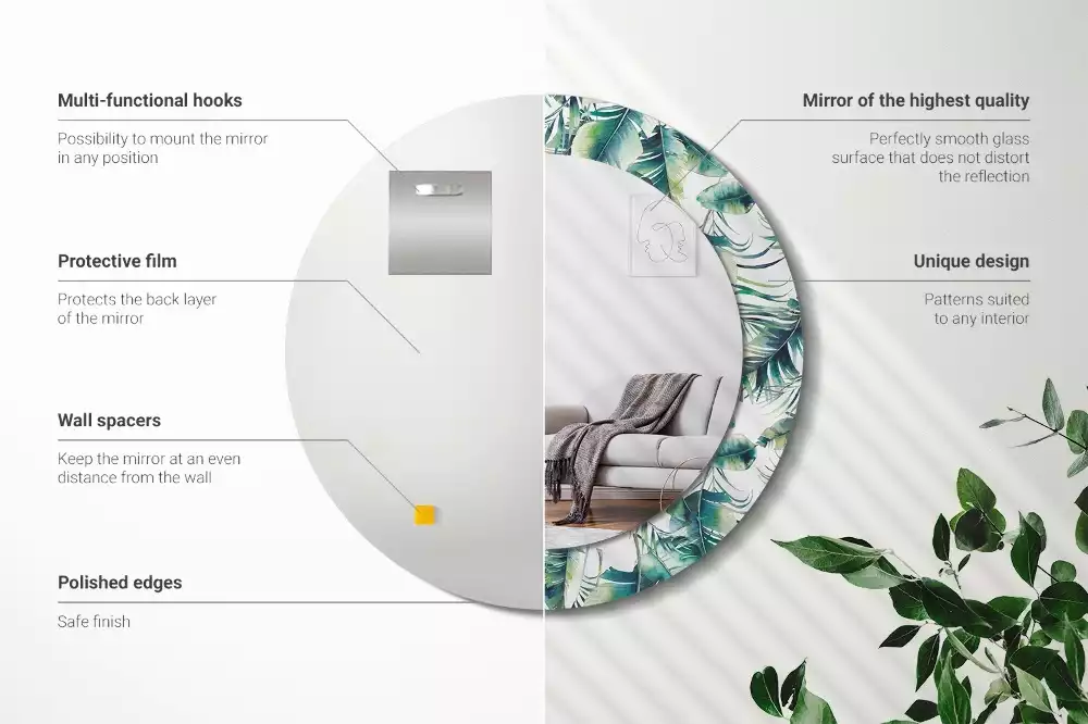 Kulaté dekorační zrcadlo Listy