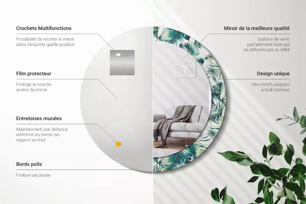 Kulaté dekorační zrcadlo Listy