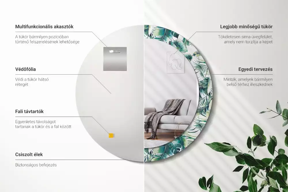 Kulaté dekorační zrcadlo Listy