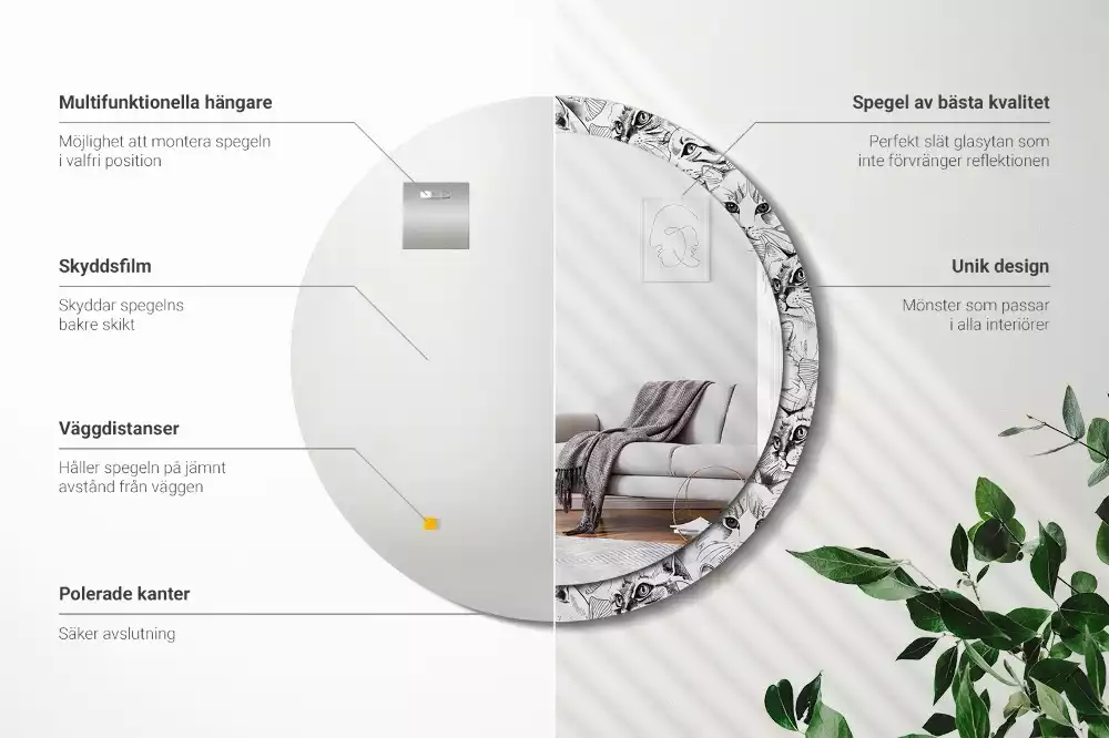 Kulaté dekorační zrcadlo Kočky