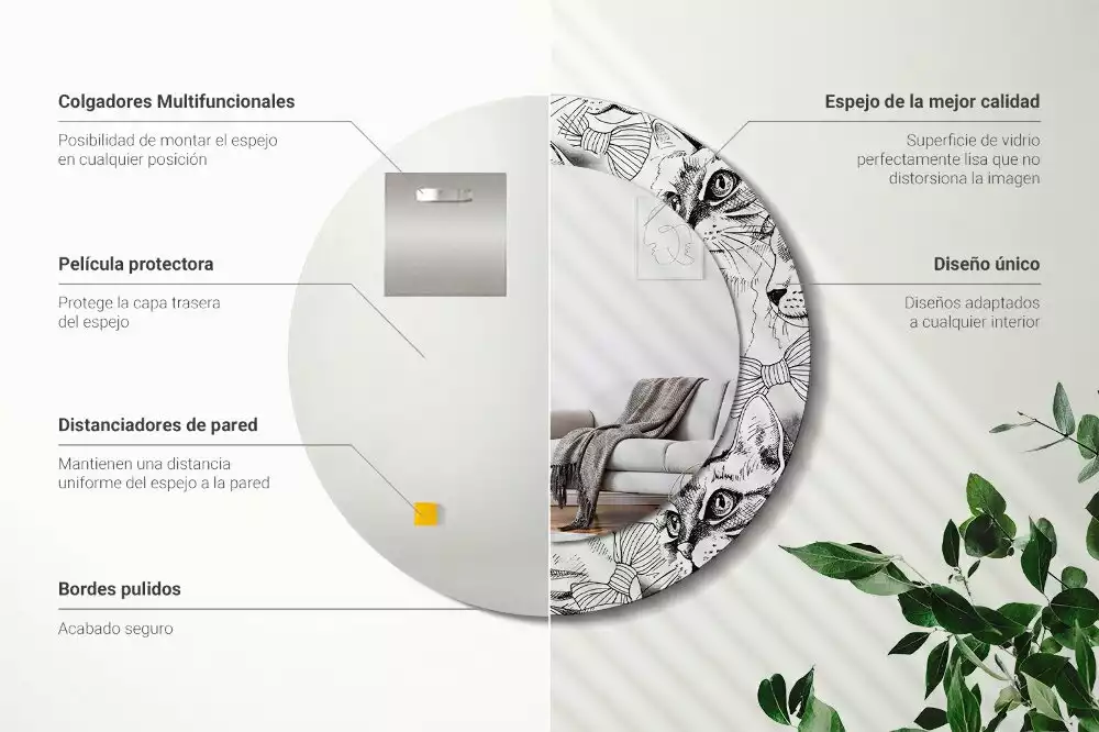 Kulaté dekorační zrcadlo Kočky