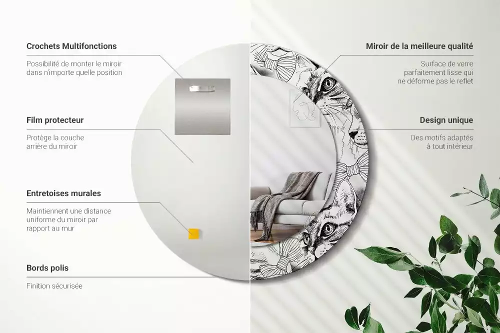 Kulaté dekorační zrcadlo Kočky