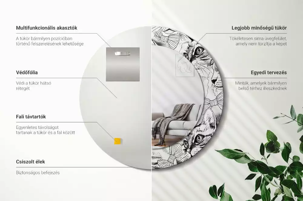 Kulaté dekorační zrcadlo Kočky