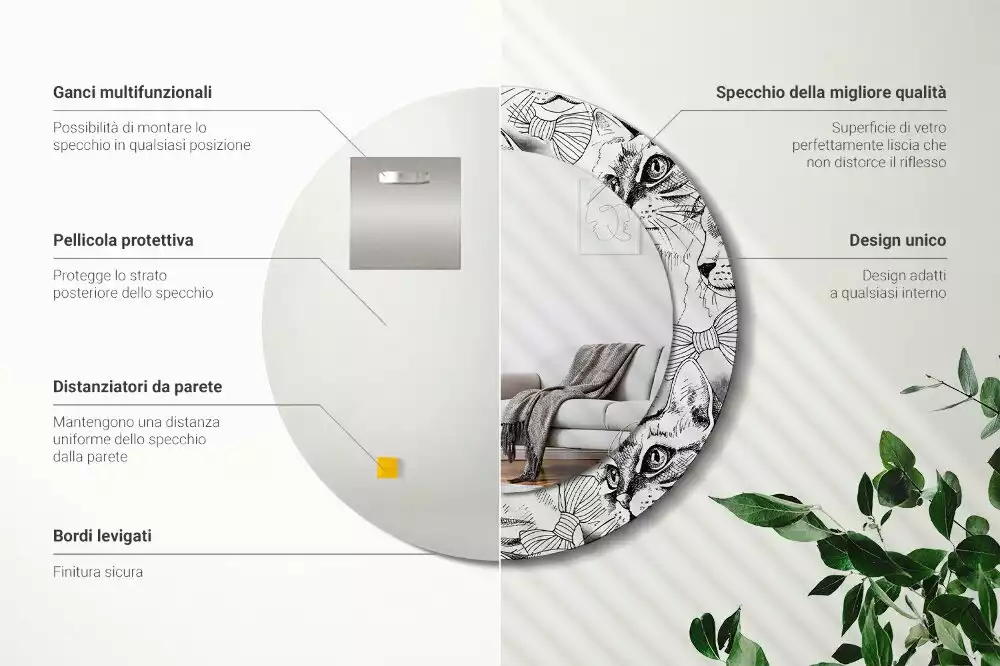 Kulaté dekorační zrcadlo Kočky