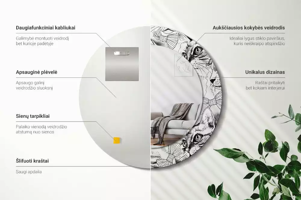 Kulaté dekorační zrcadlo Kočky