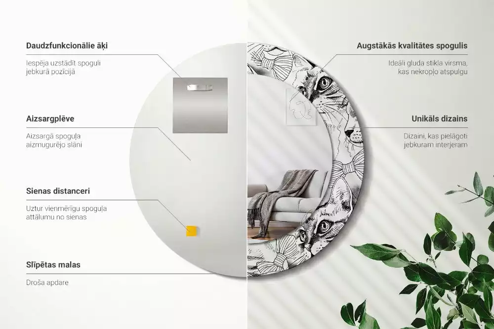 Kulaté dekorační zrcadlo Kočky