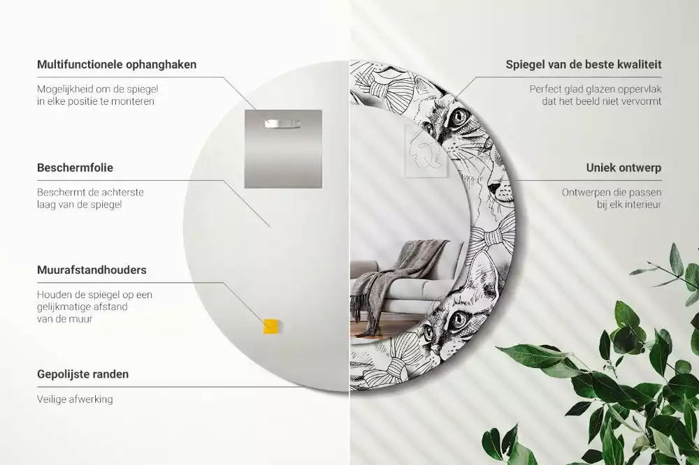 Kulaté dekorační zrcadlo Kočky