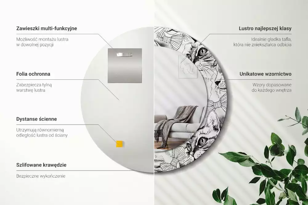 Kulaté dekorační zrcadlo Kočky