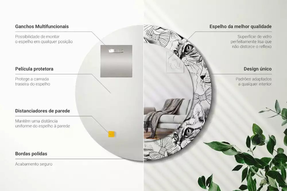 Kulaté dekorační zrcadlo Kočky