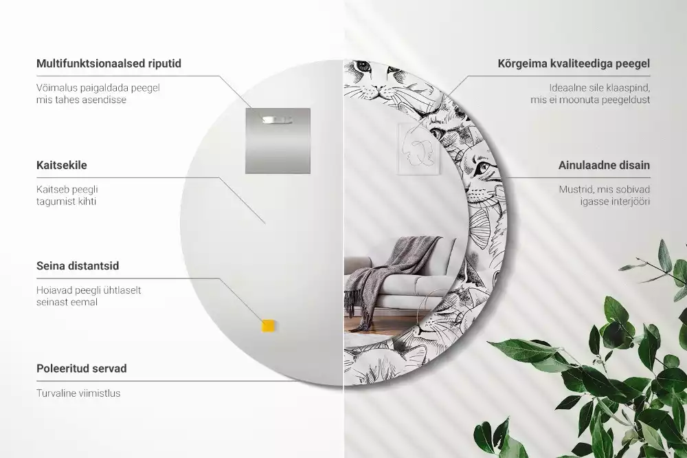 Kulaté dekorační zrcadlo Kočky