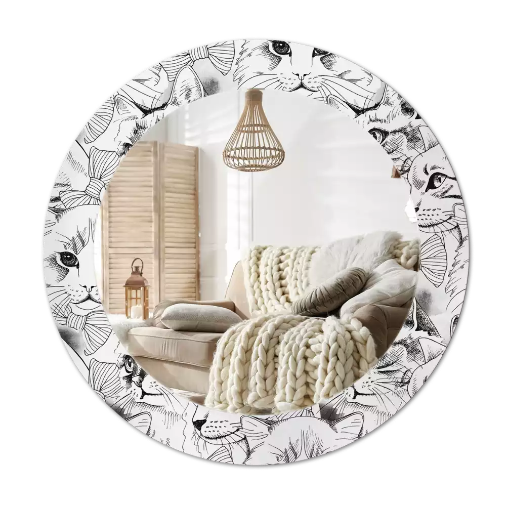 Kulaté dekorační zrcadlo Kočky