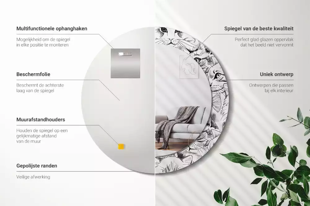 Kulaté dekorační zrcadlo Kočky