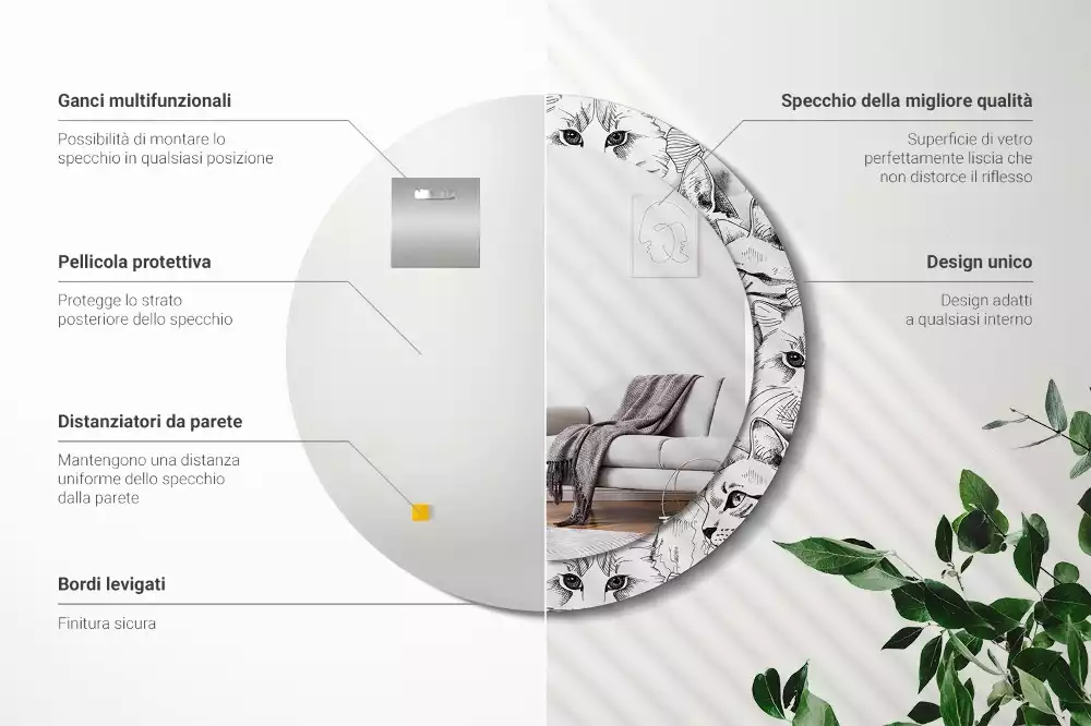 Kulaté dekorační zrcadlo Kočky