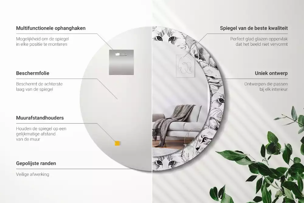 Kulaté dekorační zrcadlo Kočky