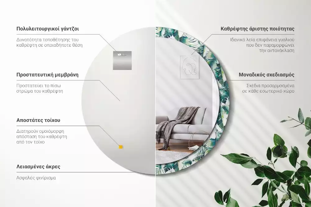 Kulaté dekorační zrcadlo na zeď Černé a bílé peří