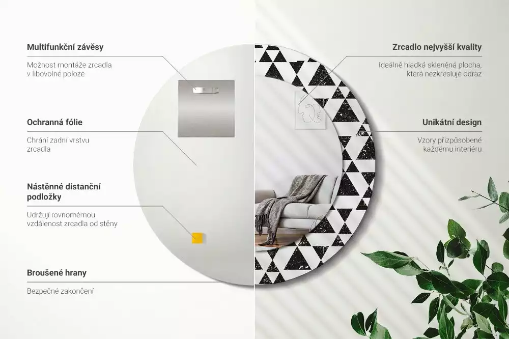 Kulaté dekorační zrcadlo na zeď Geometrie trojúhelníků