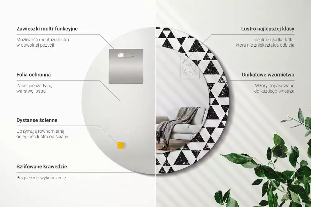 Kulaté dekorační zrcadlo na zeď Geometrie trojúhelníků