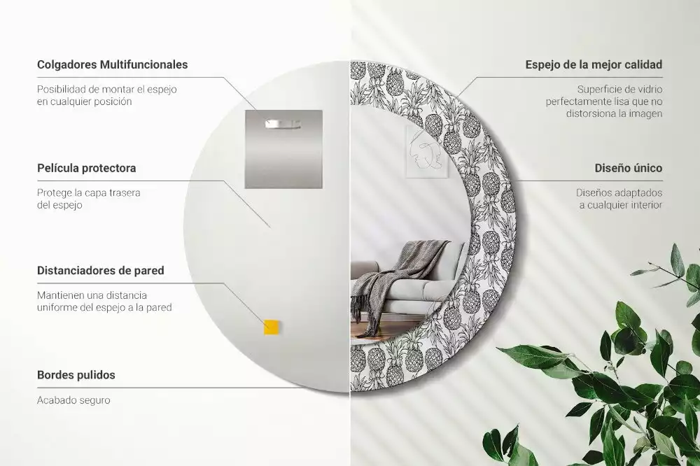 Kulaté dekorační zrcadlo na zeď Ananas