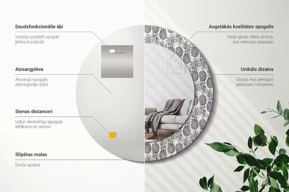 Kulaté dekorační zrcadlo na zeď Ananas