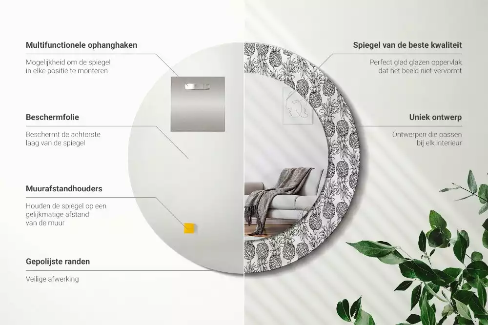 Kulaté dekorační zrcadlo na zeď Ananas