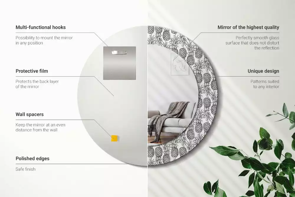 Kulaté dekorační zrcadlo na zeď Ananas