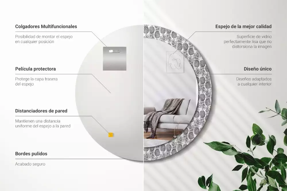 Kulaté dekorační zrcadlo na zeď Ananas