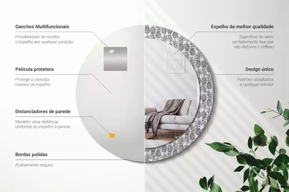 Kulaté dekorační zrcadlo na zeď Ananas