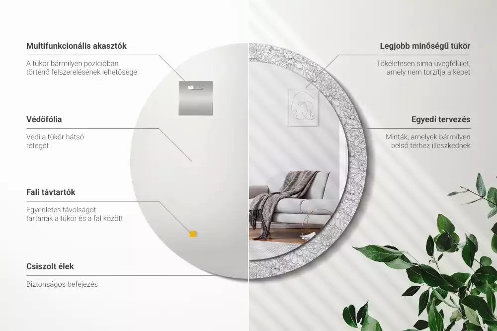 Kulaté dekorační zrcadlo na zeď Lotosové květy