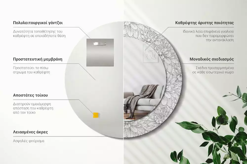 Kulaté dekorační zrcadlo na zeď Lotosové květy