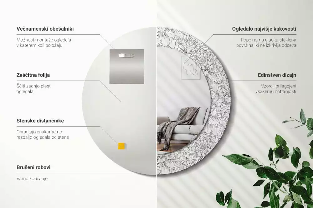 Kulaté dekorační zrcadlo na zeď Lotosové květy