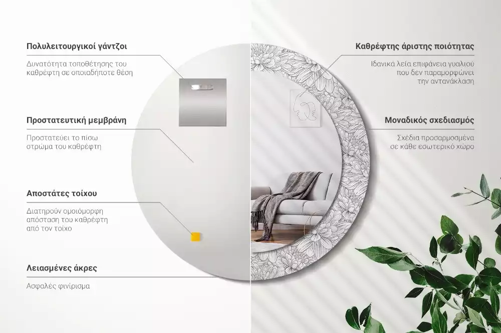 Kulaté dekorační zrcadlo na zeď Lotosové květy