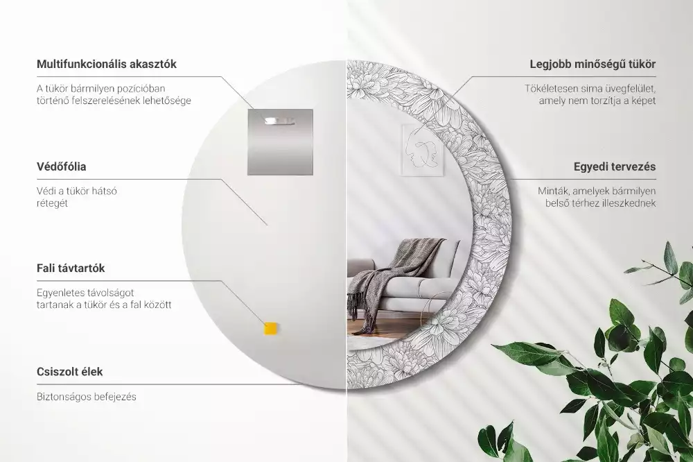 Kulaté dekorační zrcadlo na zeď Lotosové květy