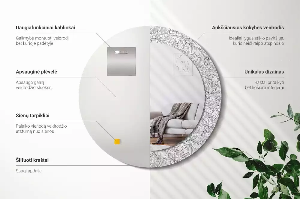 Kulaté dekorační zrcadlo na zeď Lotosové květy