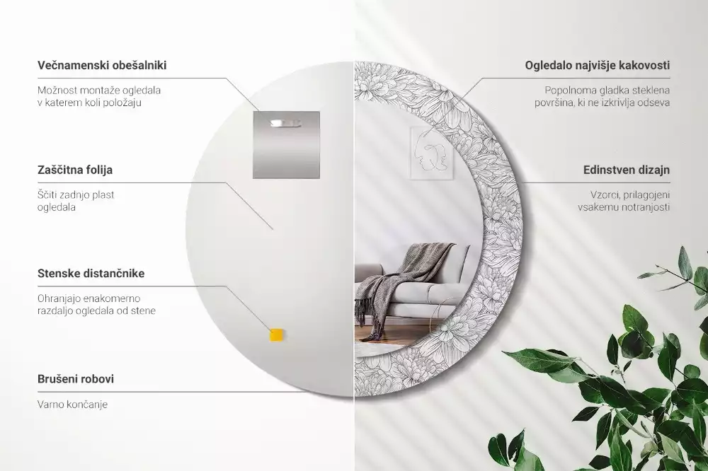 Kulaté dekorační zrcadlo na zeď Lotosové květy