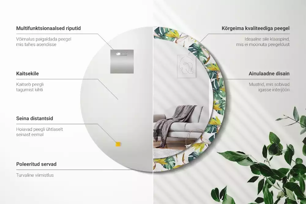 Kulaté dekorační zrcadlo Tropické listy