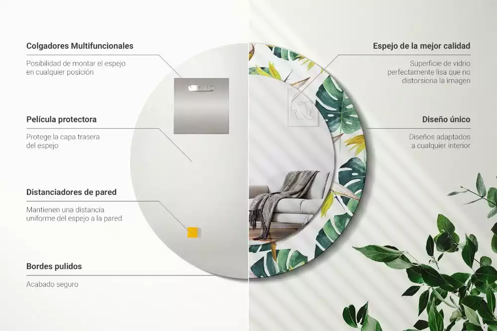 Kulaté dekorační zrcadlo Tropické listy