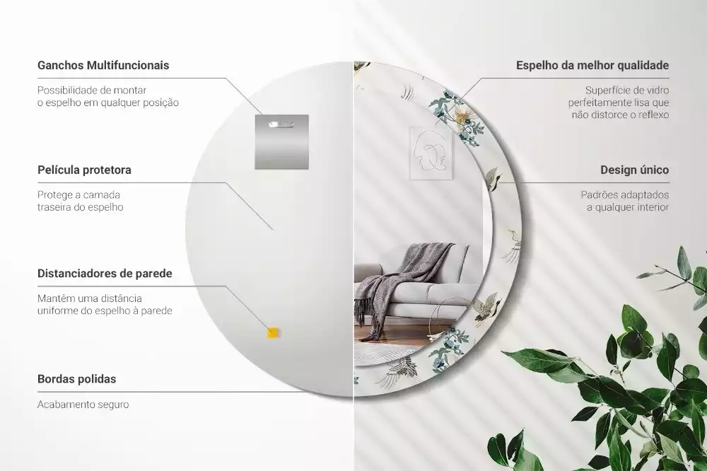 Kulaté dekorační zrcadlo Čínští ptáci