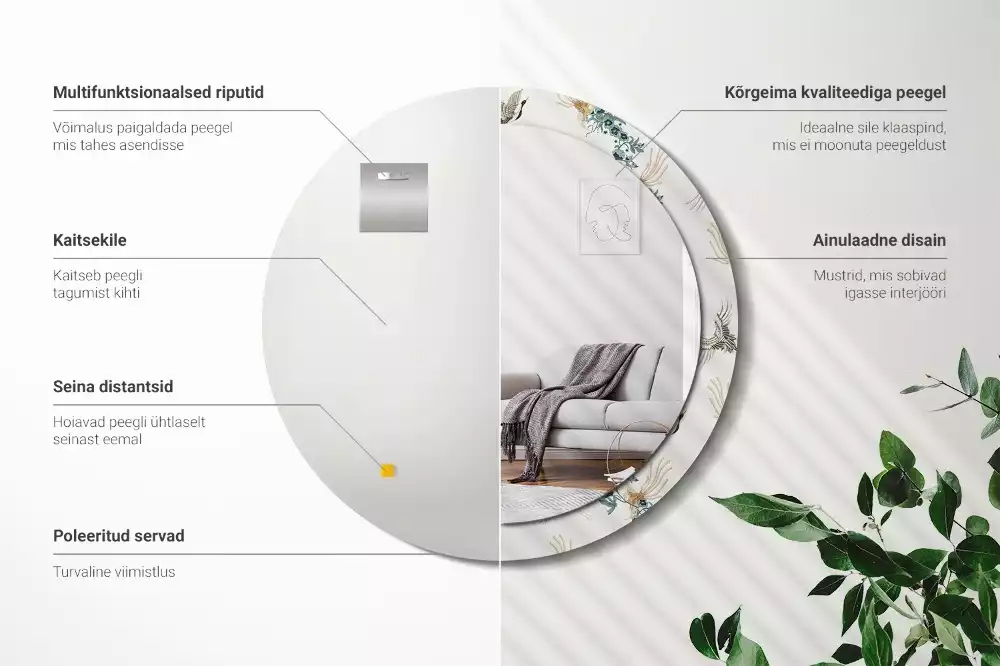 Kulaté dekorační zrcadlo Čínští ptáci